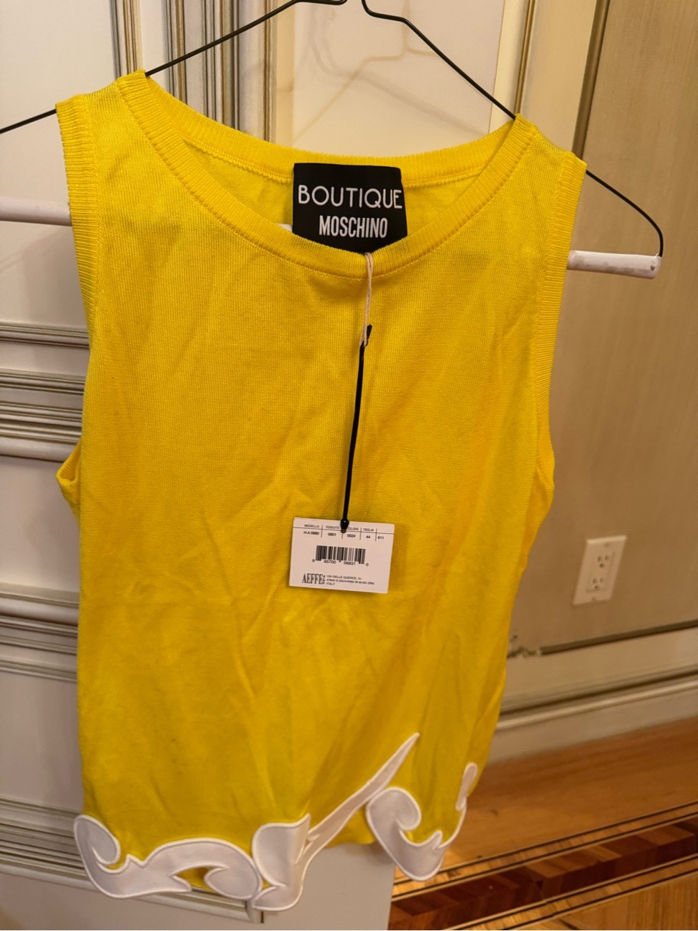 Moschino Bright Yellow Sleeveless Knit Tank with White Appliqué
